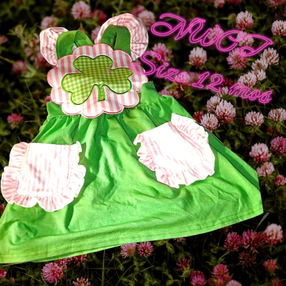NWOT Size 12 Mos Green Dress with Pink Accents